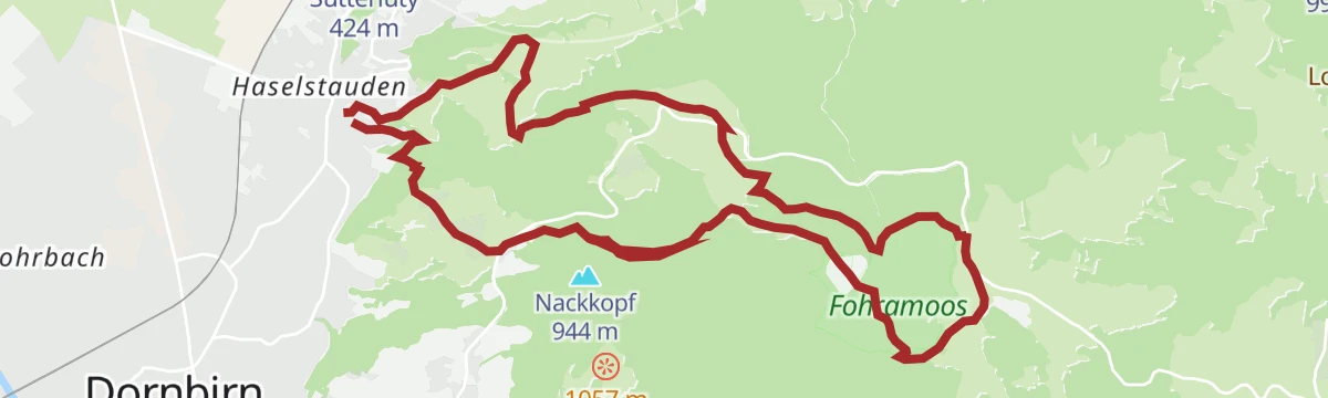 Route map: Vielfältige Rundwanderung: Dornbirn Haselstauden – Bödele – Fohramoos – Oberfallenberg